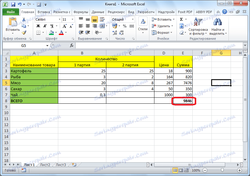النتيجة في Microsoft Excel