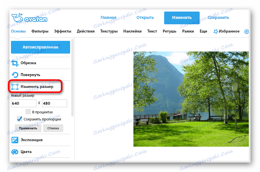 Spremenite velikost slike Spletni urejevalnik fotografij Avatan