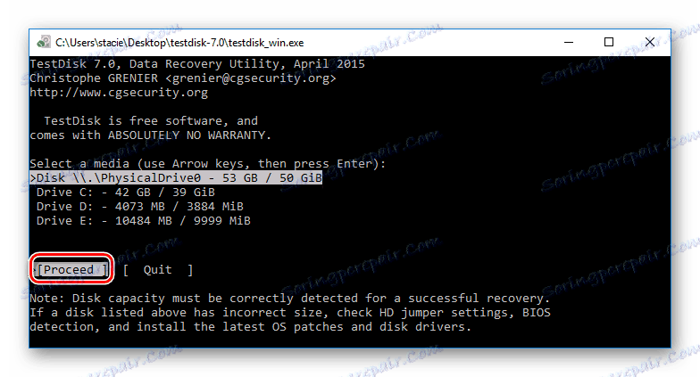 Odabir diska s problemom u TestDisku