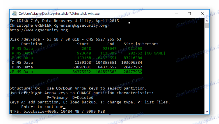 Stvaranje strukture diska u TestDisku