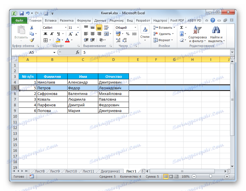Рядок вставлена в Microsoft Excel