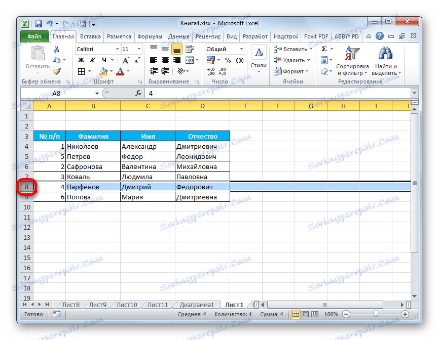 Виділення рядка в Microsoft Excel