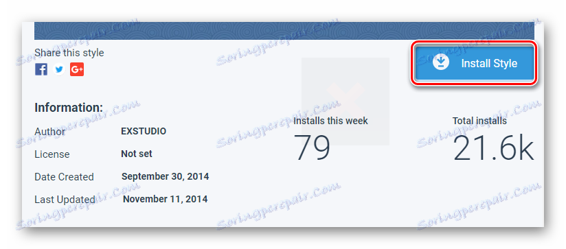 Pomoću gumba za instalaciju stilova na elegantnoj web stranici proširenja putem preglednika Google Chrome
