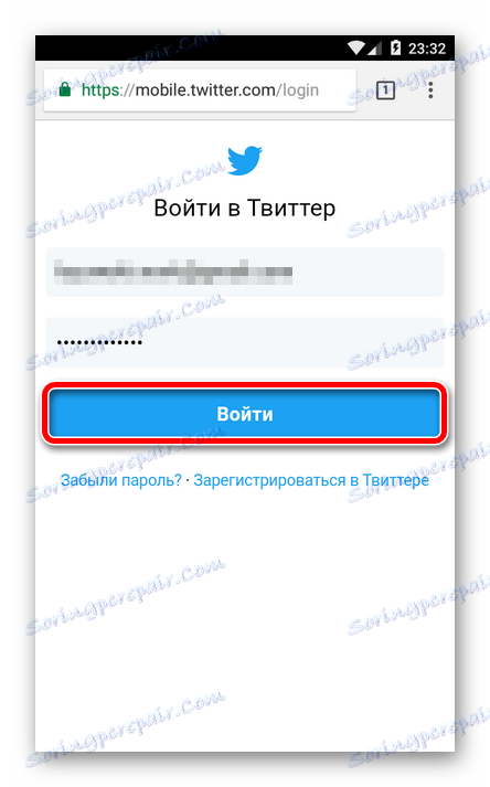 Mobilní přihlašovací stránku Twitter