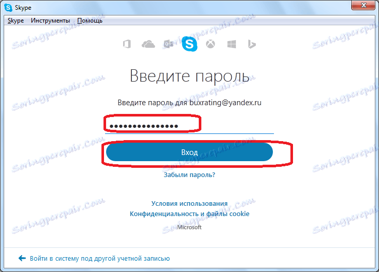 Vnesite geslo v obrazec za prijavo v Skype
