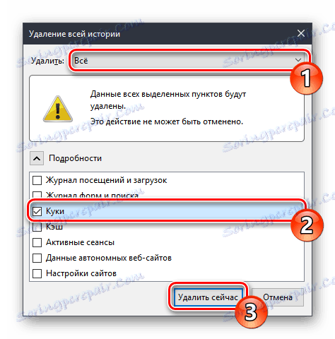 Okno pro čištění souborů cookie v prohlížeči Mozilla Firefox