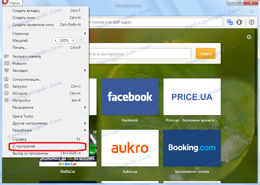 Отворете раздела за програмата в браузъра Opera