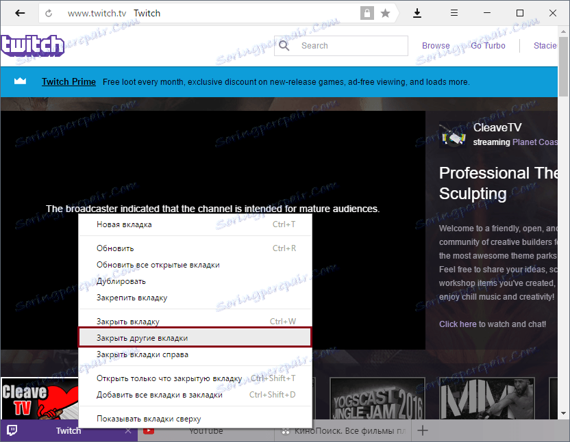 Zatvorte všetky karty v aplikácii Yandex.Browser