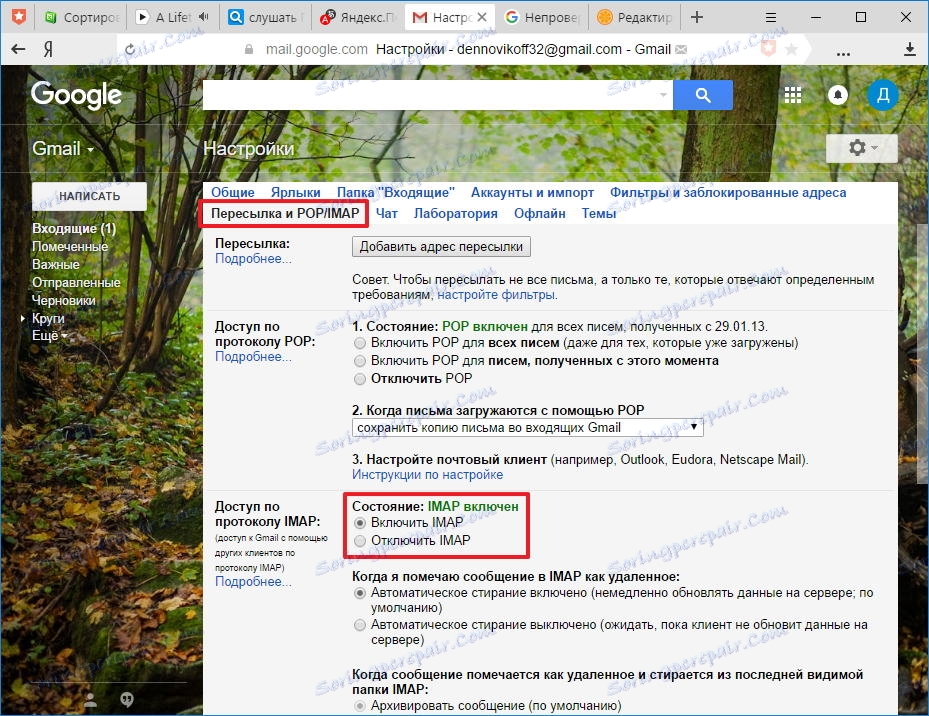 Povolenie služby IMAP