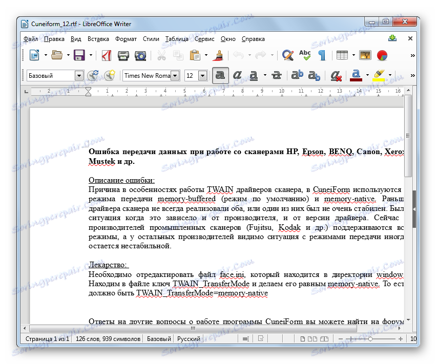 Zawartość RTF jest otwarta w programie LibreOffice Writer