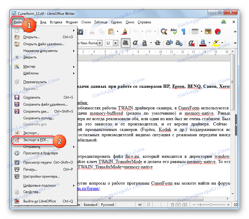 Przełączanie na eksport do pliku PDF w LibreOffice Writer