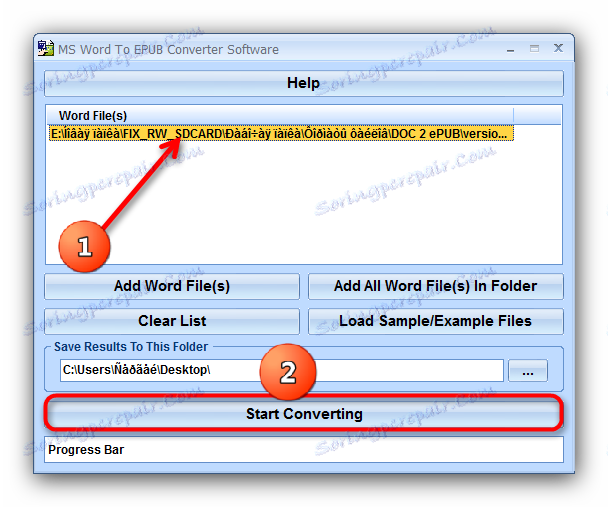 Виділити файл і почати процес перетворення в MS Word to Epub Converter