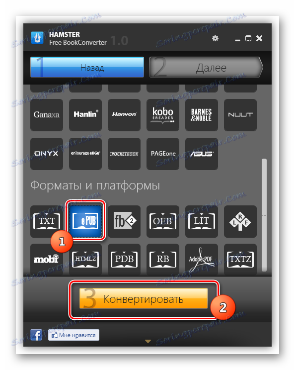 انتخاب فرمت ePub در فرمت بلوک ها و سیستم عامل ها در برنامه BookConverter رایگان Hamster