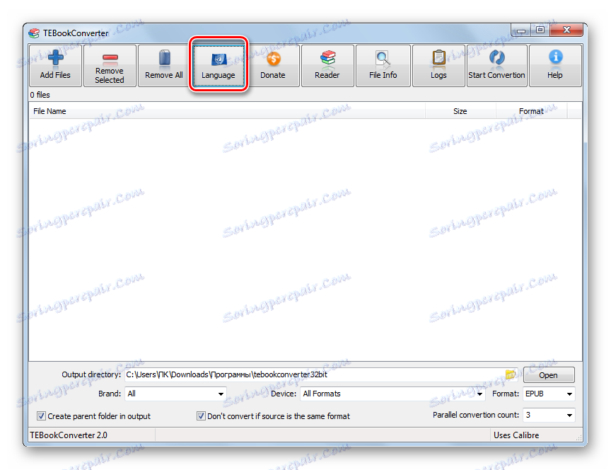Przejście do zmiany języka w programie TEBookConverter