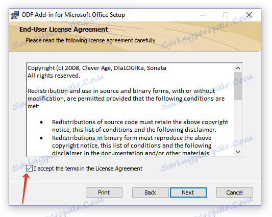 Prijať dohodu v doplnku ODF pre inštaláciu balíka Microsoft Office