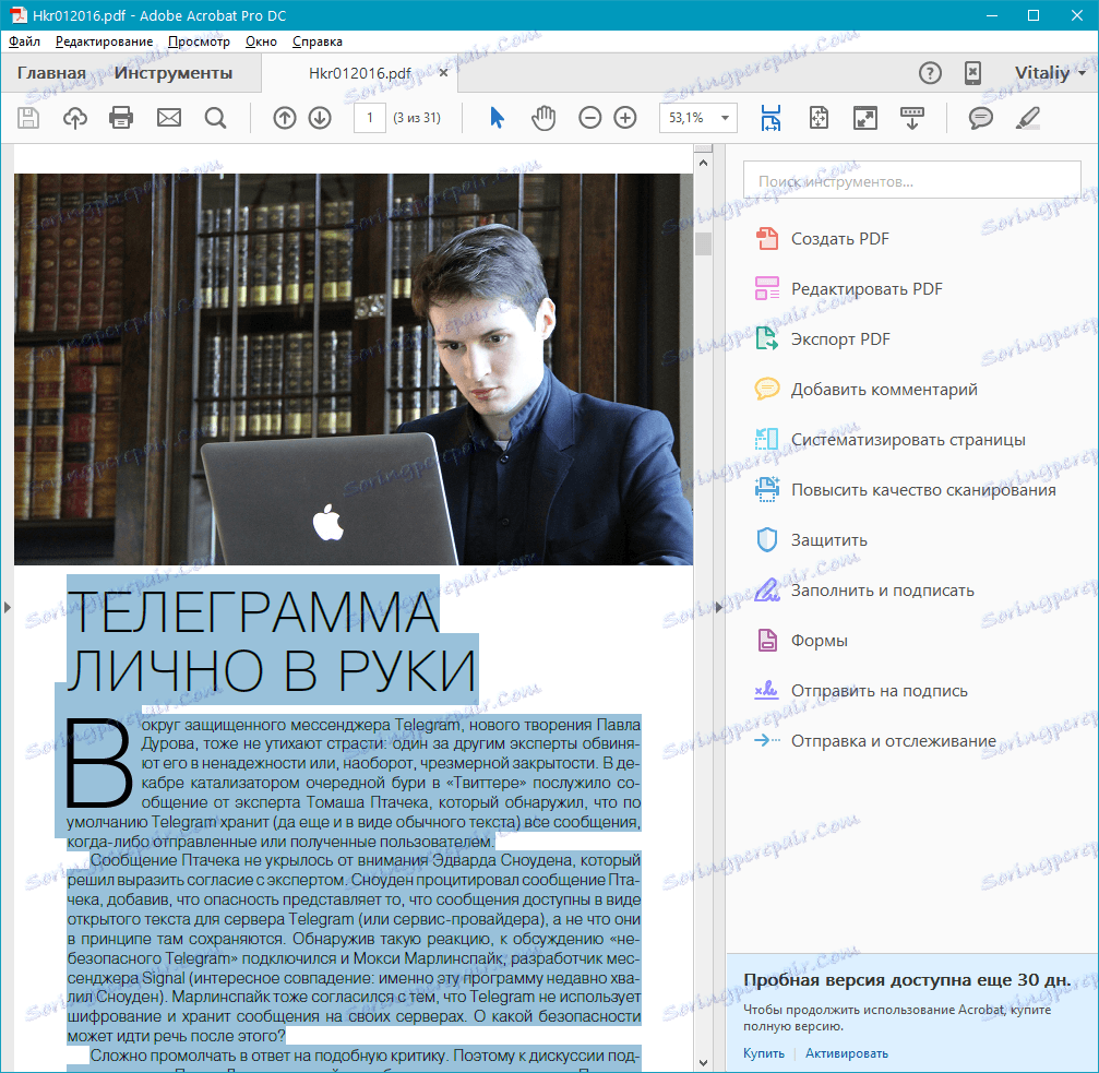 Vyberte text v aplikácii Adobe Reader