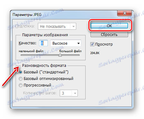 Různé formáty v okně Možnosti JPEG v aplikaci Adobe Photoshop