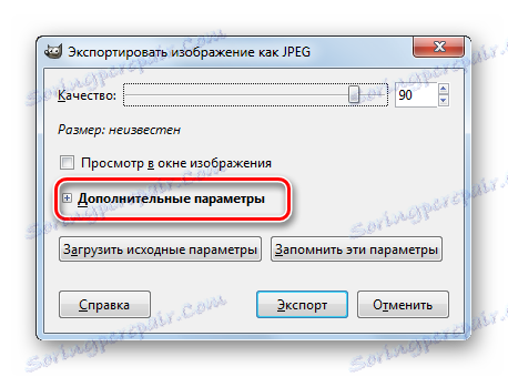 Přejděte k dalším možnostem v okně Export obrázku jako okno JPEG v programu Gimp