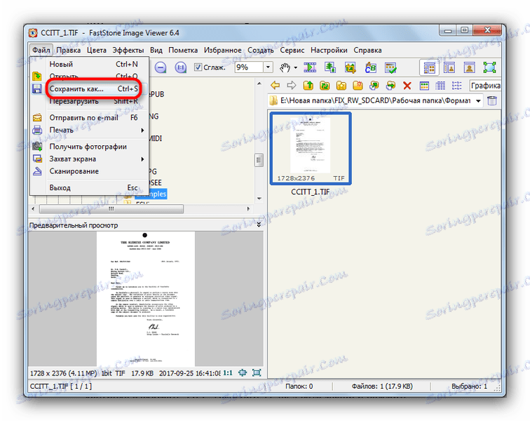 Zvolte možnost Uložit jako v aplikaci FastStone Image Viewer