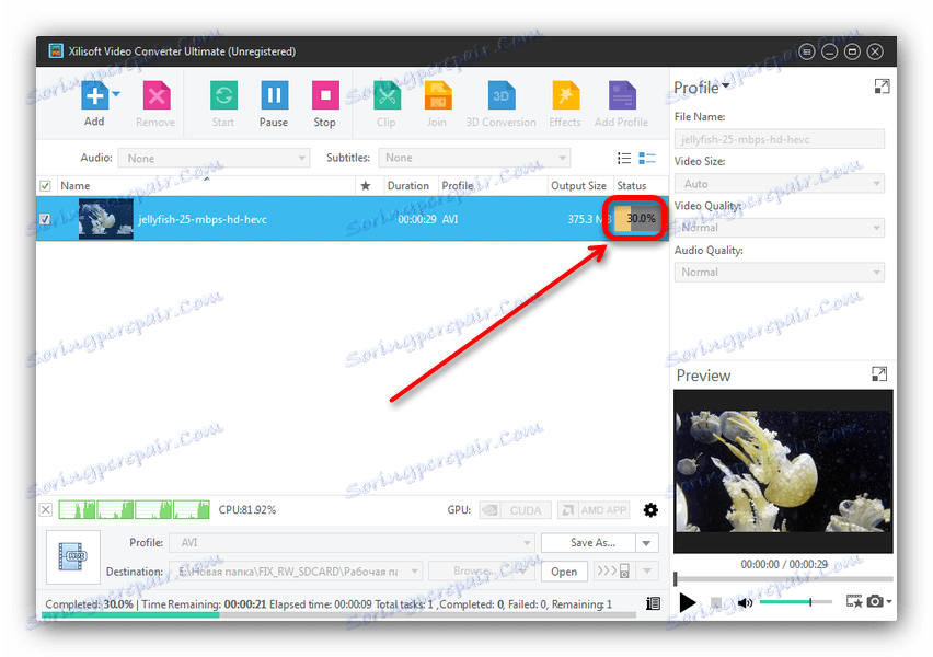 Wyświetlaj konwersję postępu jako AVI na Xilisoft Video Converter