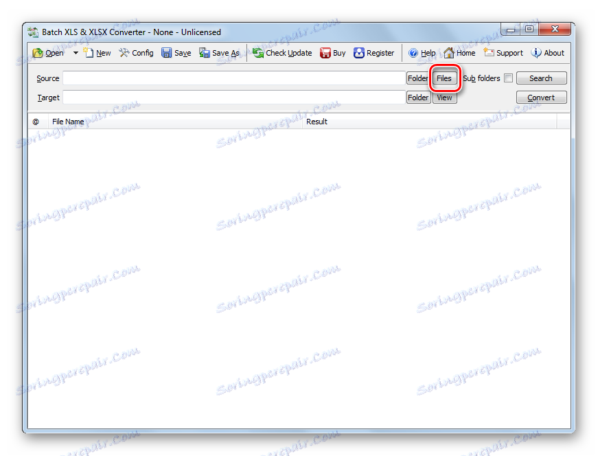 Перехід у вікно відкриття файлів в програмі Batch XLS and XLSX Converter