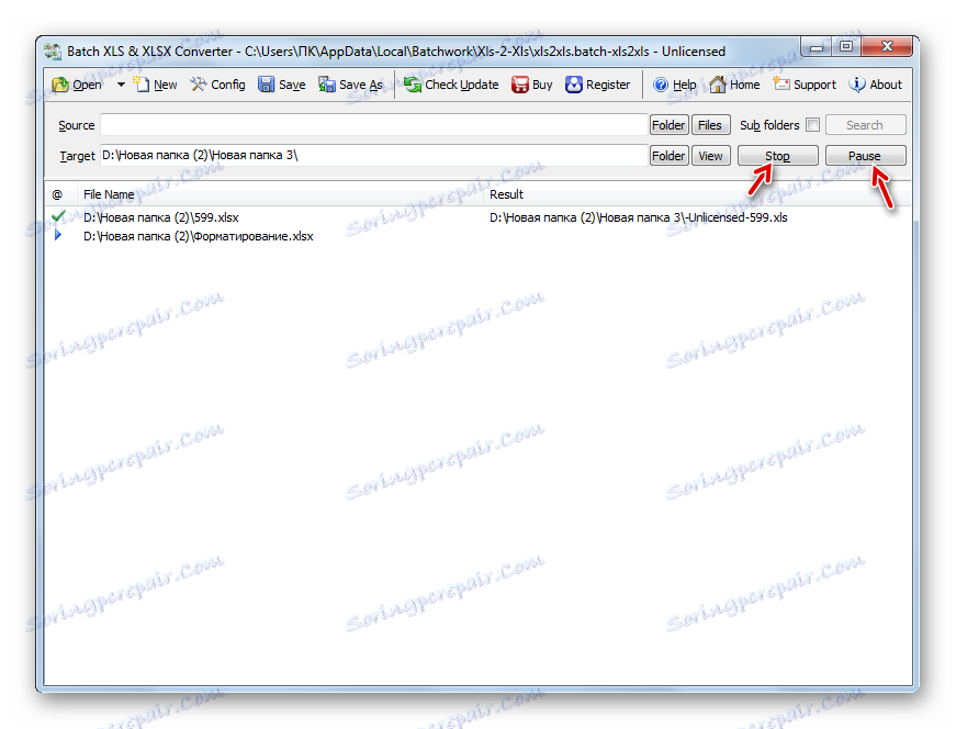 Процедура конвертування XLSX в XLS в програмі Batch XLS and XLSX Converter