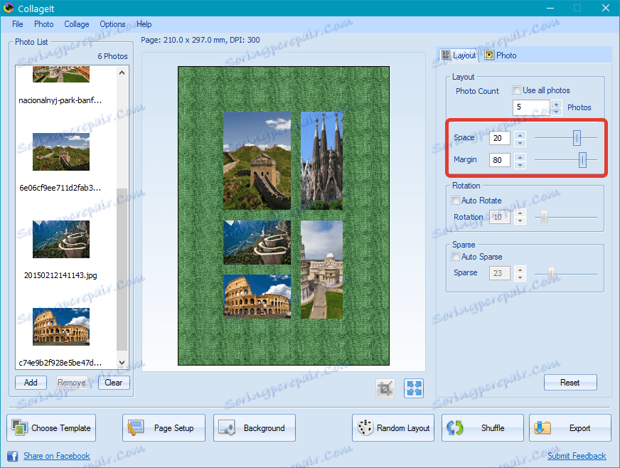 Wybór rozmiaru w CollageIt