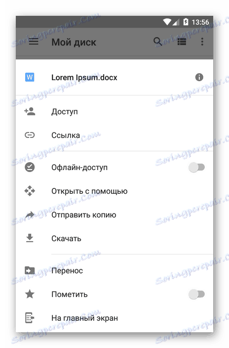 Súborové menu v mobilnej aplikácii Disk Google