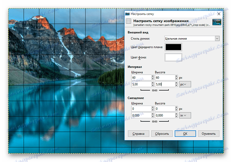 Parametry mozaiky v programu GIMP