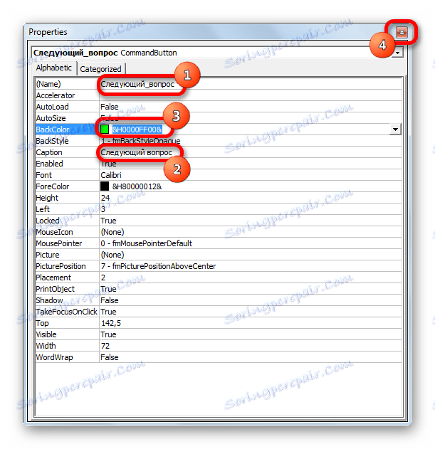 Okno Vlastnosti v aplikaci Microsoft Excel