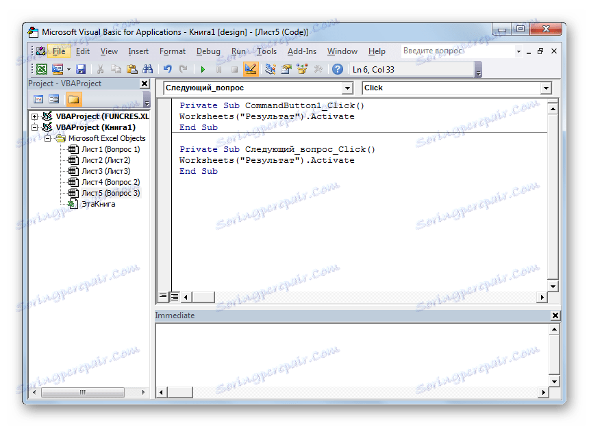 Kód na listu Otázka 3 v aplikaci Microsoft Excel
