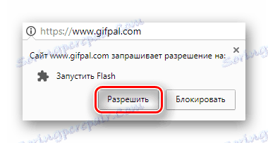 Бутон за активиране на стартирането на Adobe Flash Player в изскачащ прозорец на уеб сайта на Gifpal