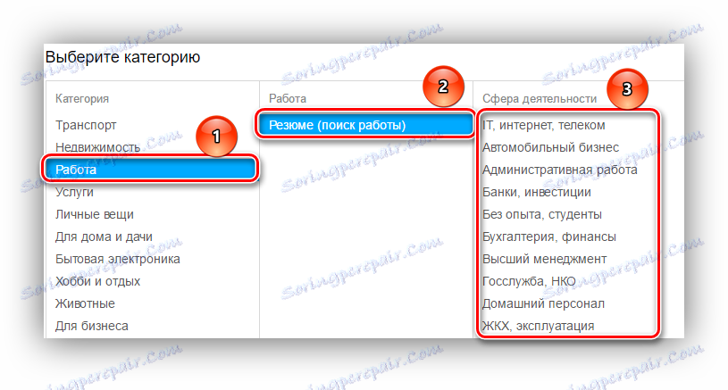 наставити избор категорије за Авито