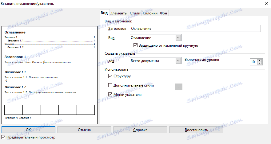 OpenOffice Writer. Vstavljanje kazala