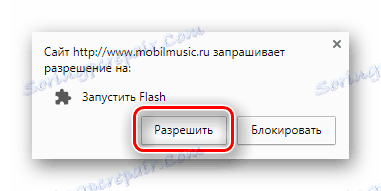 Бутон за потвърждаване на разрешението за включване на Adobe Flash Player на сайта на MP3 фрезата