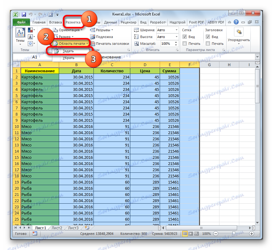 Nastavení oblasti tisku v aplikaci Microsoft Excel