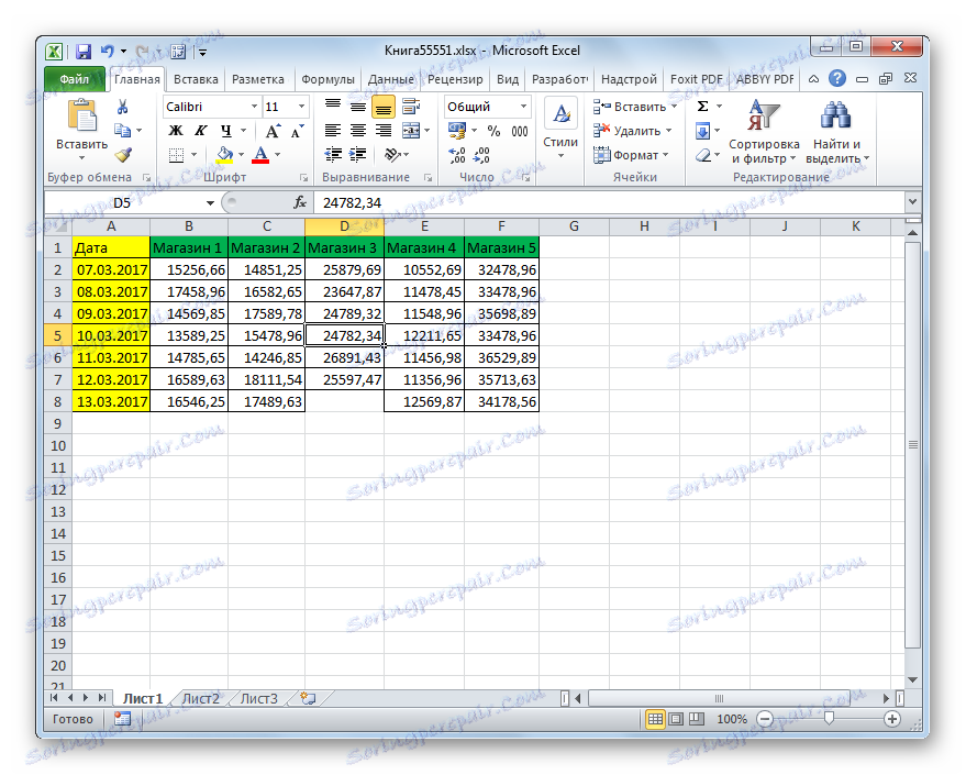 Клетката се изтрива чрез бутон на лентата в Microsoft Excel