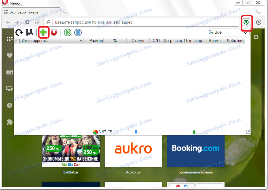Pridanie torrent súboru do uTorrent easy klienta pre Opera