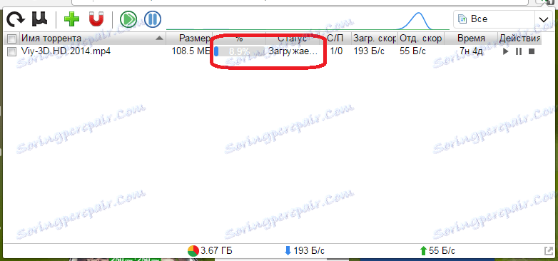 Sťahovanie súboru v uTorrent easy client pre Opera