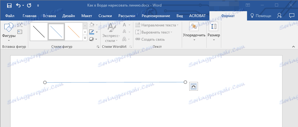 Vytvorená čiara v programe Word
