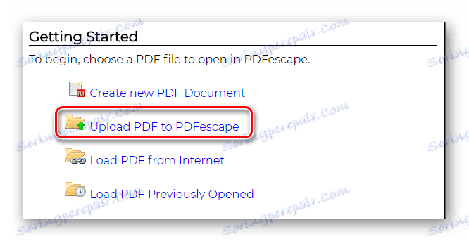 اختيار خيار تحميل المستند خدمة PDFEscape عبر الإنترنت