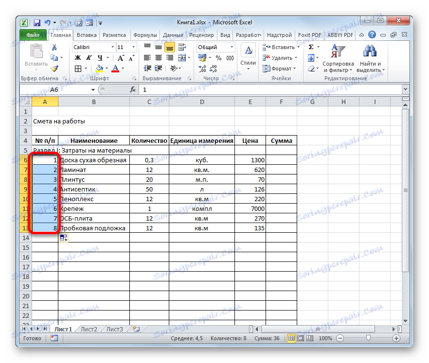 Нумерація по порядку виставлена ​​в Microsoft Excel