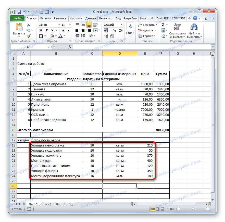 Запорлненіе даними Розділу II кошторису в Microsoft Excel