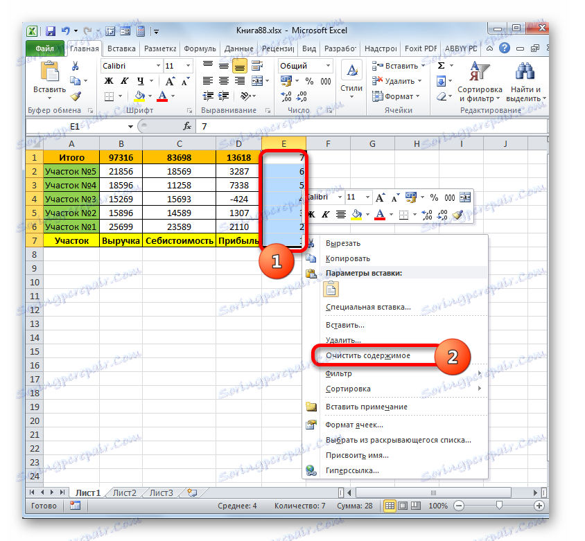 Vymazání obsahu sloupce očíslovaného v aplikaci Microsoft Excel