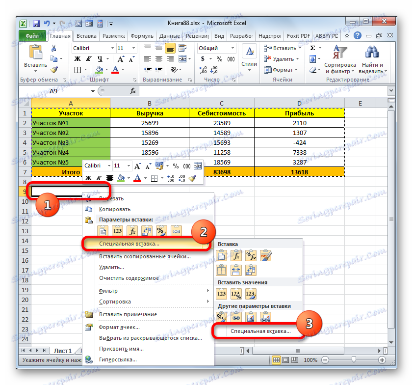 V kontextové nabídce v aplikaci Microsoft Excel přejděte do okna speciální vložky