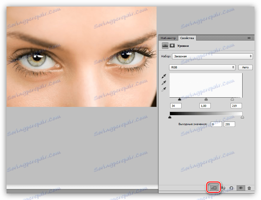 Przycisk wiązania dla warstwy dopasowania Warstwa do warstwy oczu w programie Photoshop