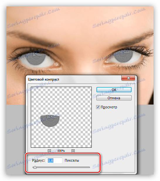 Dostosowywanie filtra kontrastu kolorów w celu wyostrzenia wyboru oka w programie Photoshop
