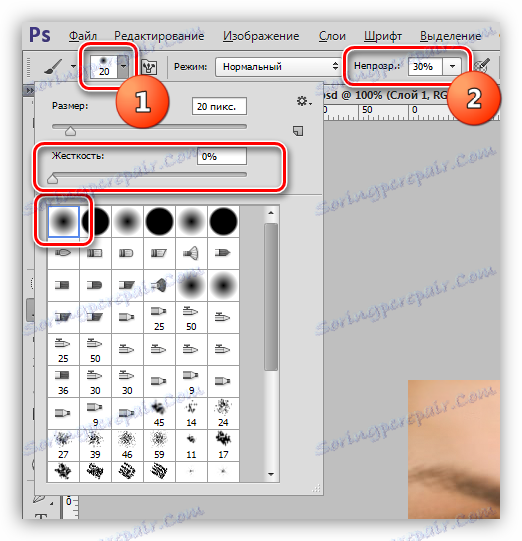 Dopasuj sztywność i krycie pędzla, aby podświetlić oczy w programie Photoshop