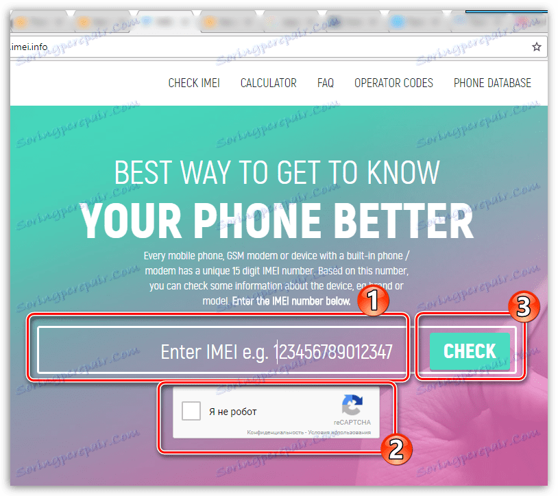 Wprowadzanie numeru IMEI na stronie Informacje IMEI