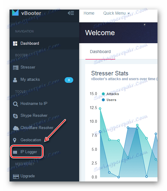 Povezava IP Logger na storitvi Vbooter